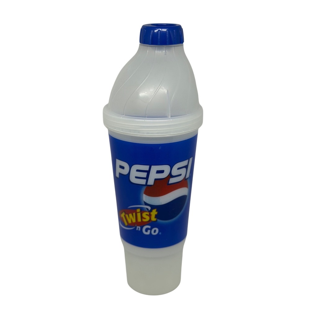 VTG Pepsi Twist n Go Plastic Travel Cup Blue White Red Swirl Lid Soda Collector